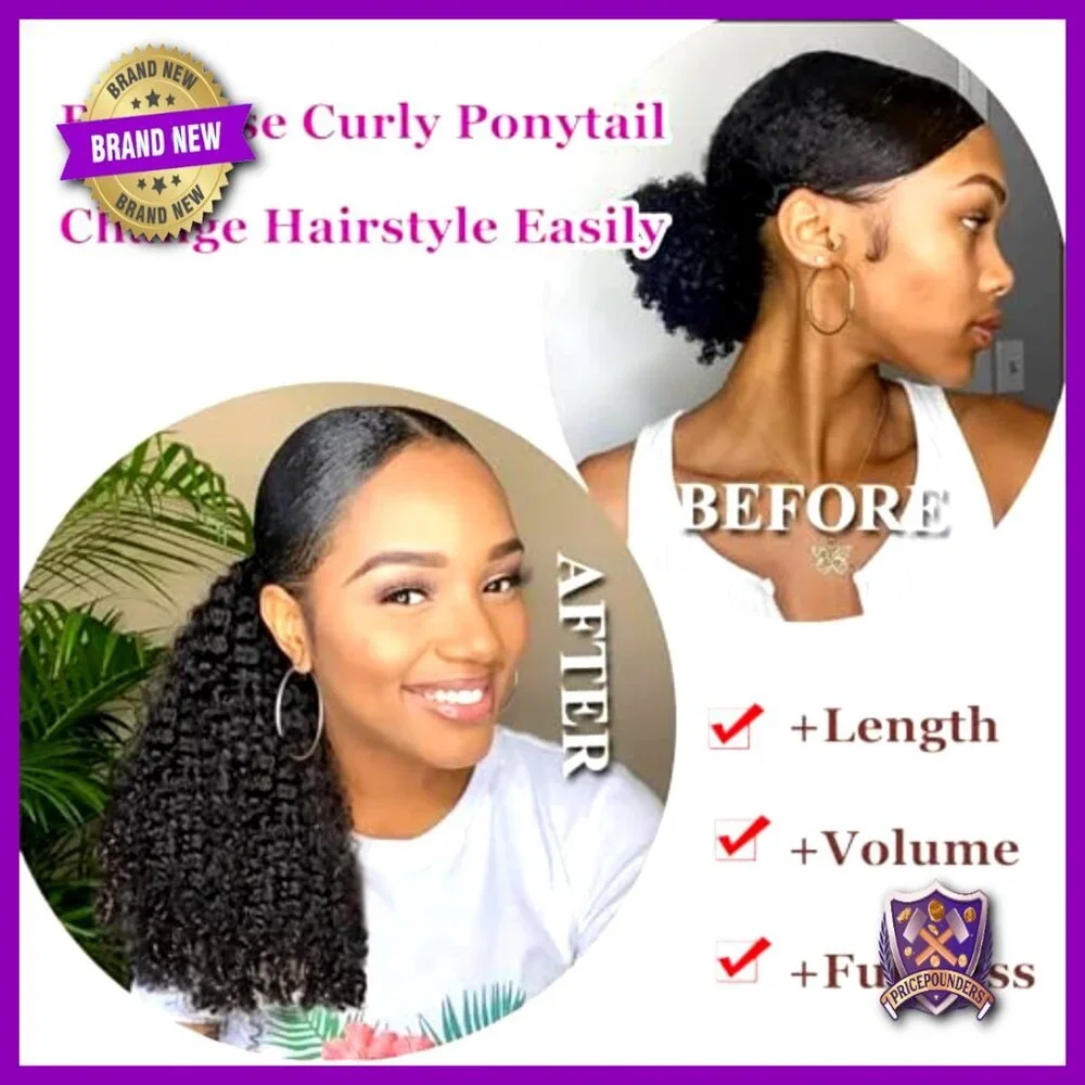 18 Inch Burmese Curly Ponytail Extensions Human Hair Clip Ins 3C4A